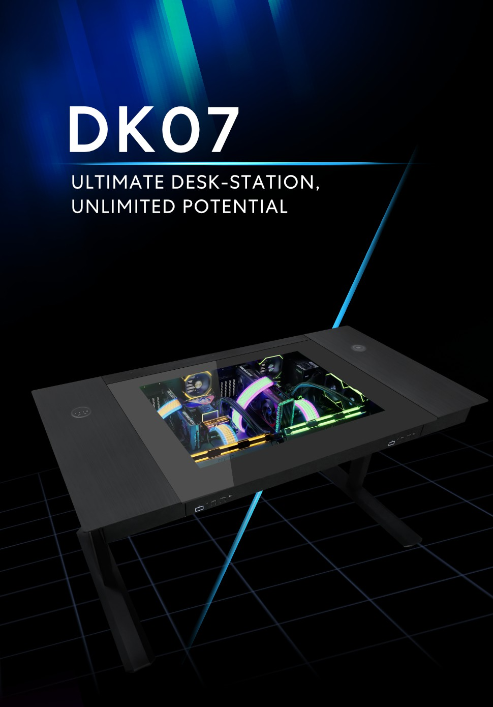 Lian Li, Standing Desk, DK-07X, Dual E-ATX, Wireless Charging, USB Ports
