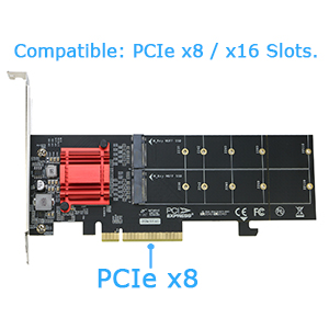 Dual NVMe PCIe Adapter, RIITOP M.2 NVMe SSD to PCI-e 3.1 x8/x16 Card  Support M.2 (M Key) NVMe SSD 22110/2280/2260/2242/2230