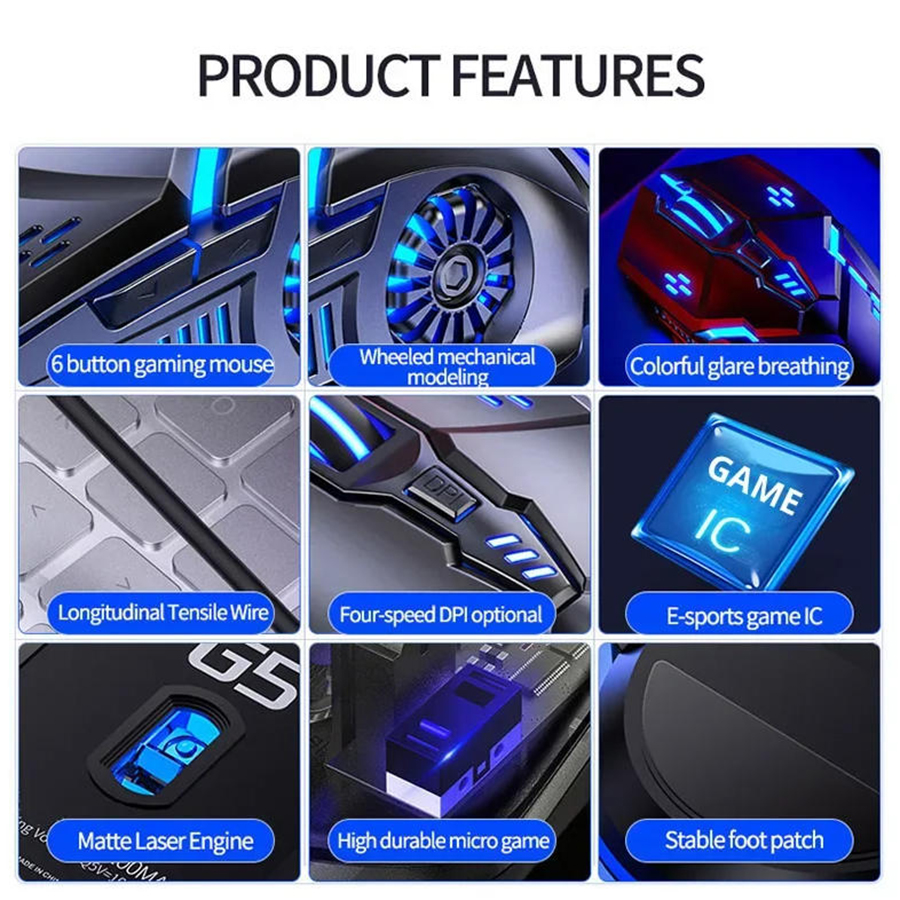 6 Keys Wired Gaming Mouse & Fire Button, Red Blue Colors Led Breathing, Adjustable DPI up to 3200 DP