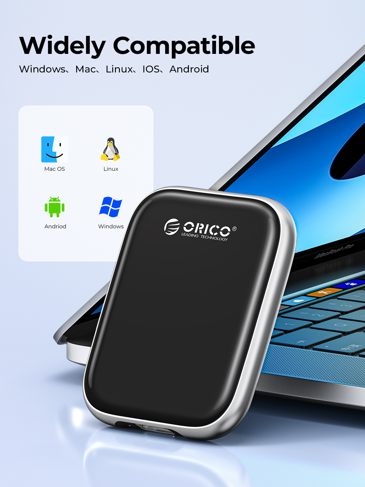 ORICO Beetle Portable SSD 1000MB/S External Solid State Drive 1TB USB 3.2 Gen2 Type C PSSD for Lapto