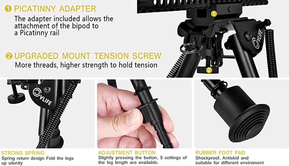 CVLIFE Rifle Bipod 6-9 Inches Picatinny Bipod