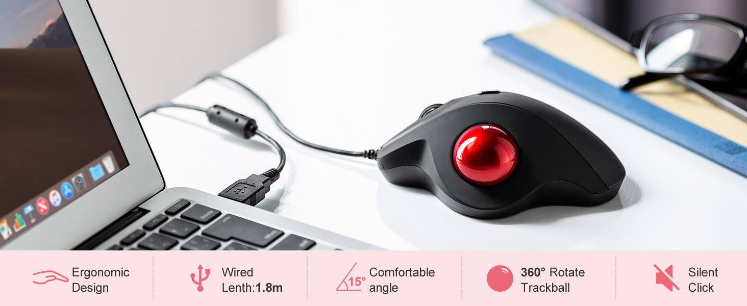 Wired Ergonomic Trackball Mouse