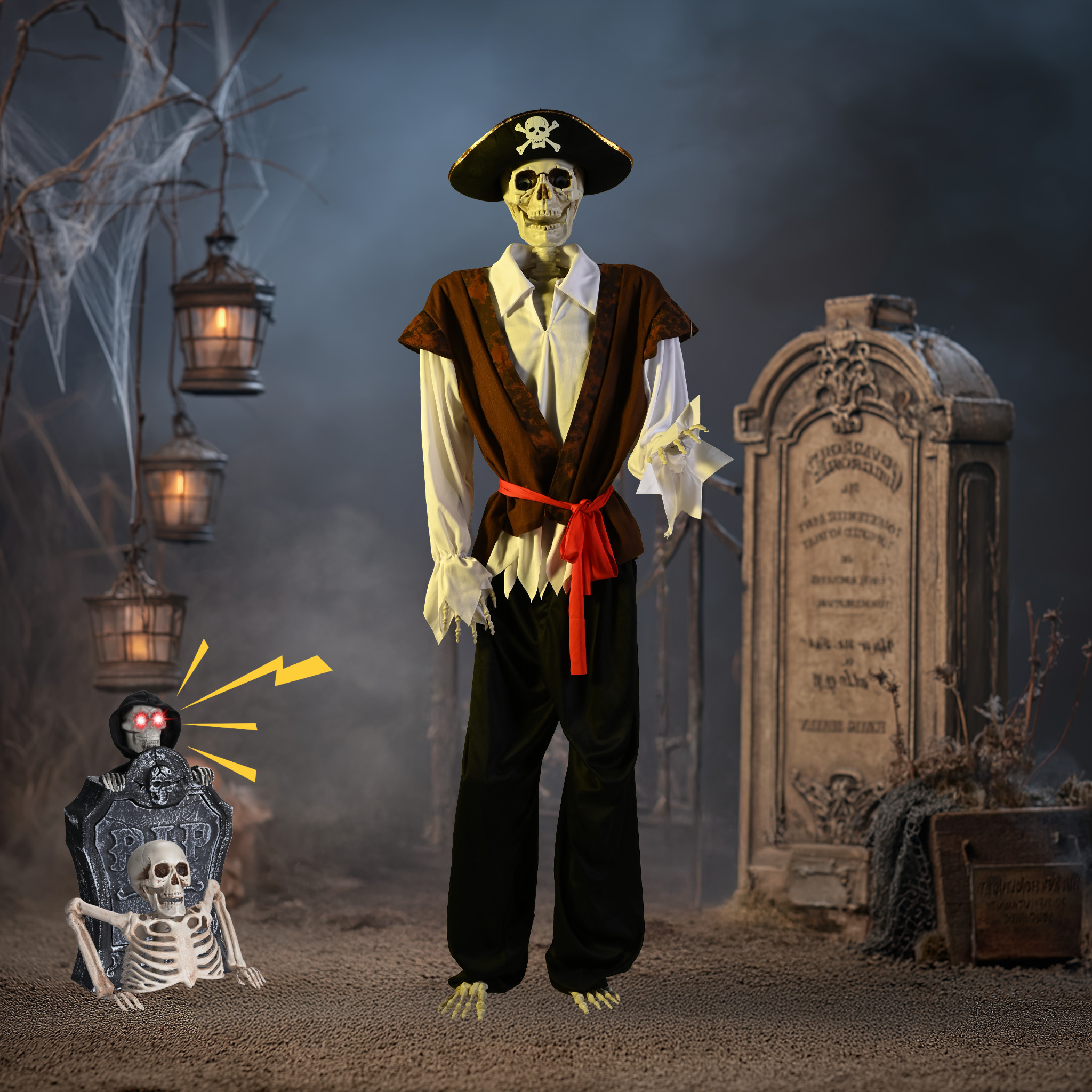Life-Size Skeleton Captain & Animated Talking Tombstone Combo