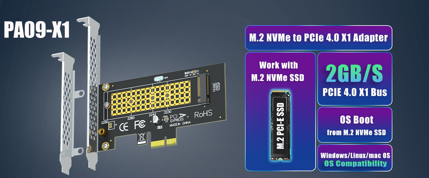 M.2 NVMe to PCIe 4.0 X1