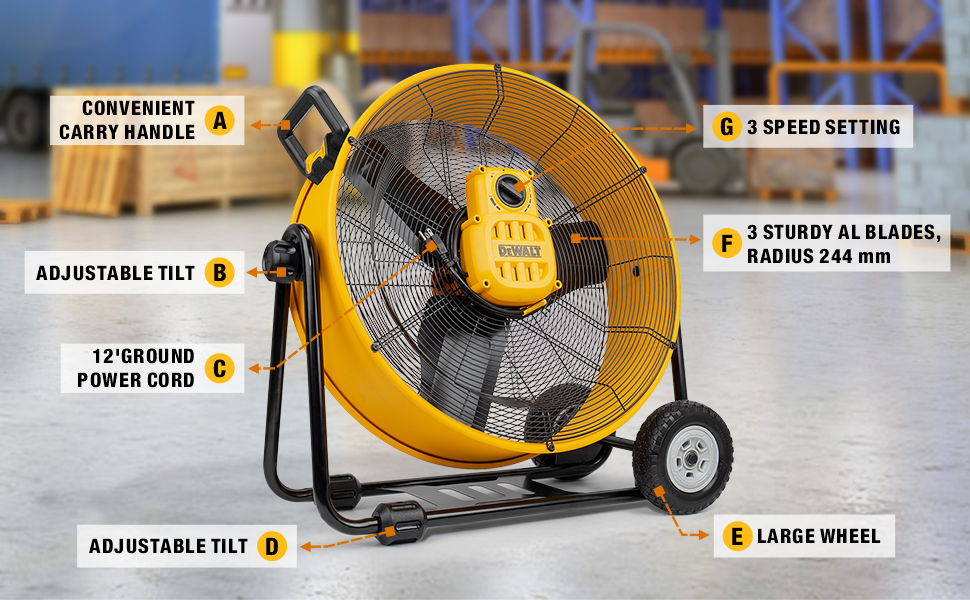 DEWALT Drum Fan High Velocity Industrial Drum Floor Barn