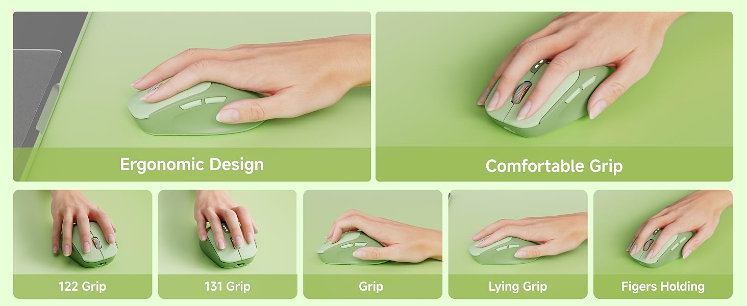 Bluetooth Wireless Mouse, Bluetooth & 2.4G Quiet Computer Mouses with 1600 DPI, Battery Level Displa