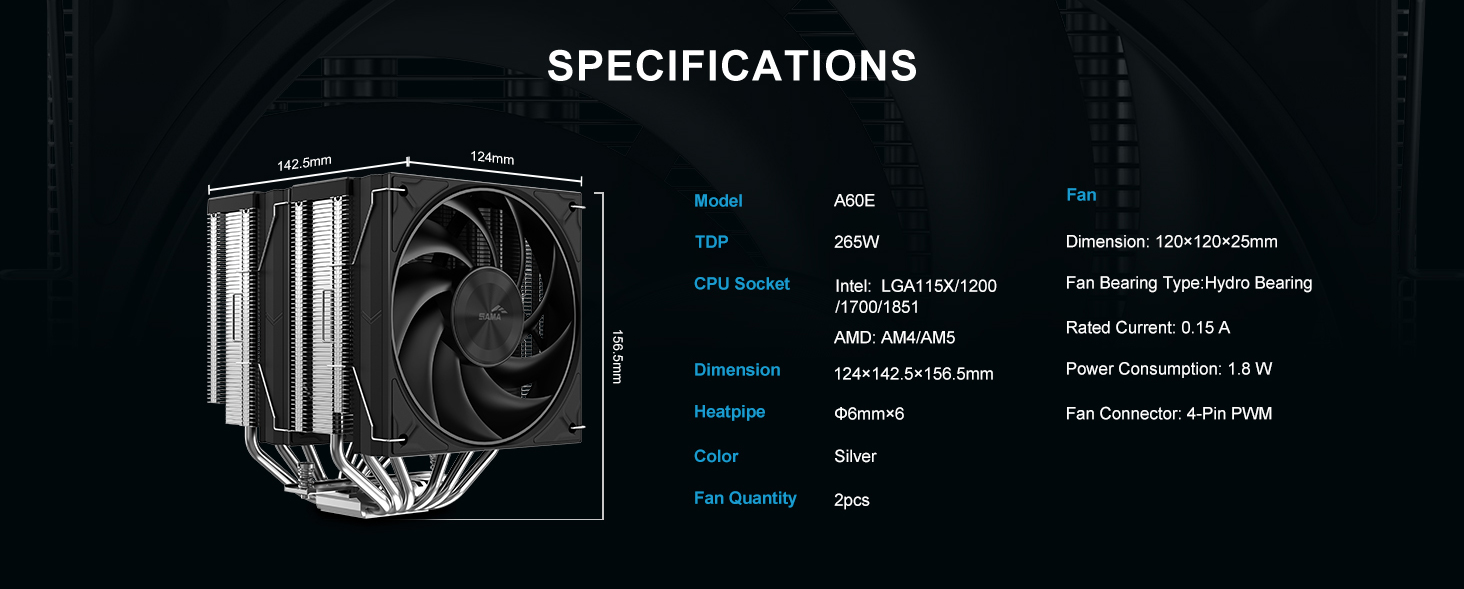 SAMA A60E Dual-Tower CPU Air Cooler