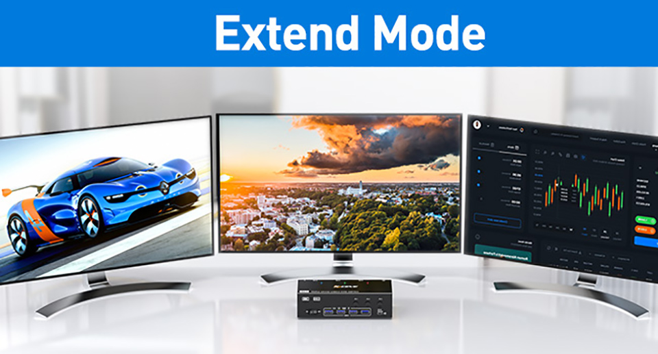 Extend Display Mode Press "Window+P" simultaneously on the keyboard to select mode.  In extended mod