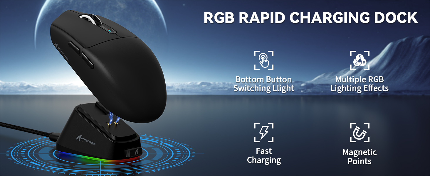 Wireless Gaming Mouse with Magnetic Charging Dock, PixArt PAW3311 Sensor, Tri-Mode Wireless Mouse, B