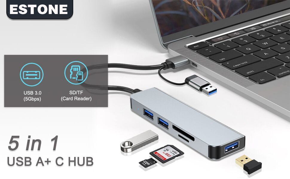 2-in-1 USB-A USB-C Hub 5 in 1 USB Hub