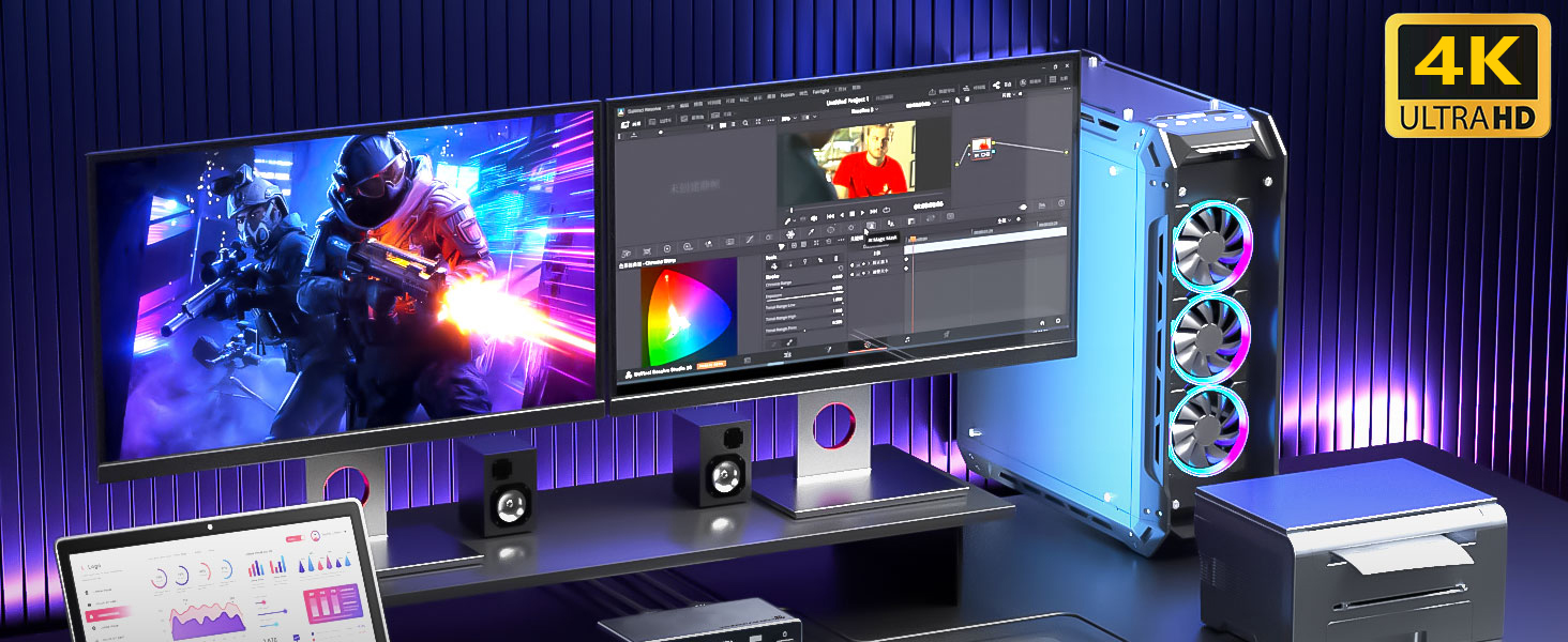 4K@60Hz USB C HDMI KVM Switch 2 Monitors 1 Desktop and 1 Laptop, Dual Monitor KVM Switch for 2 PCs S