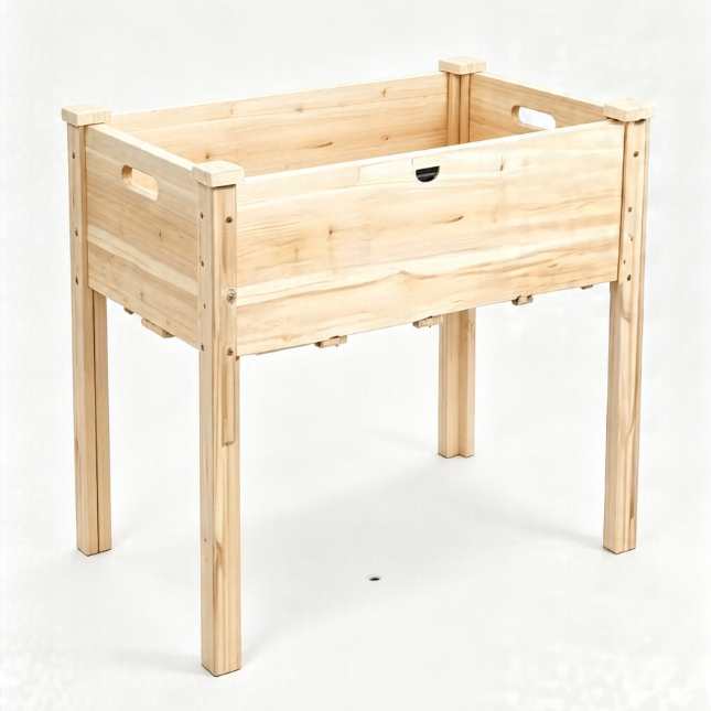 Elevated Raised Garden Bed, Solid Fir Wood Raised Planter Box, Wooden Standing Planter for Vegetable