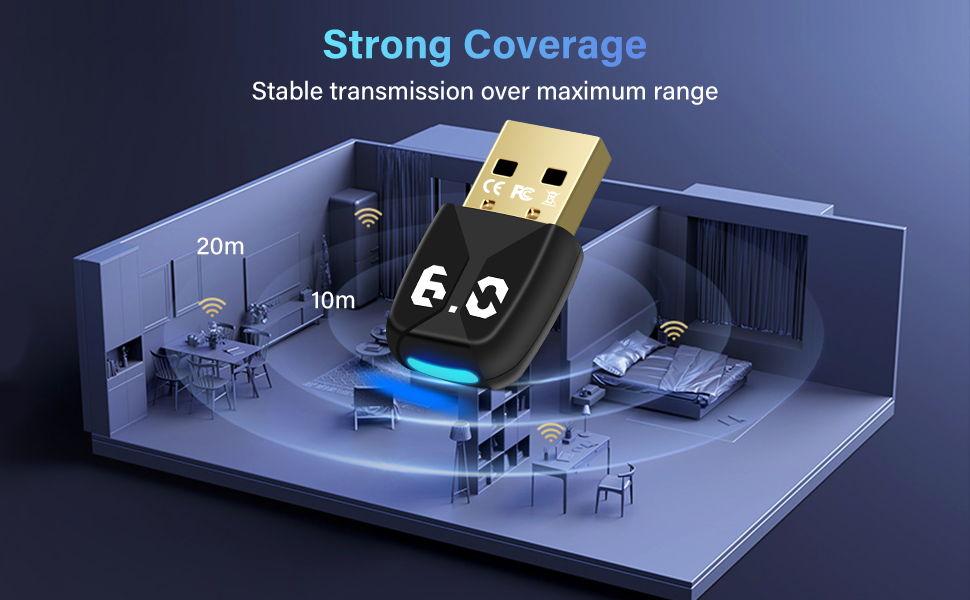USB Bluetooth 6.0 Adapter Dongle for PC, USB Bluetooth Wireless Adapter