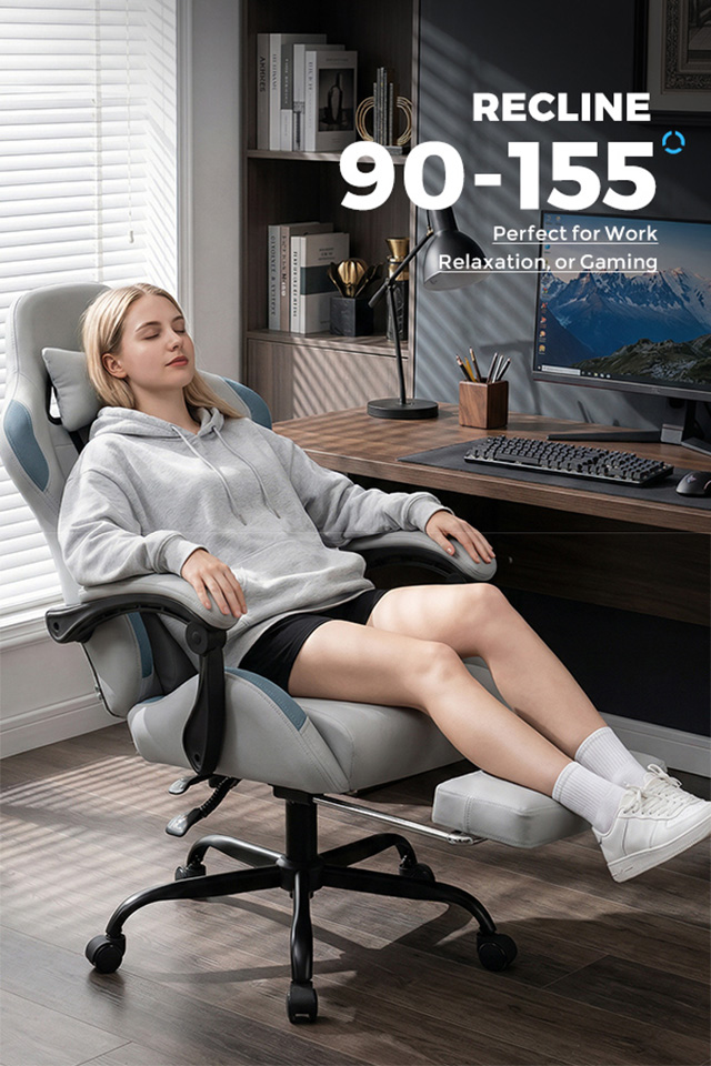 Gaming Chair Fabric with Pocket Spring Cushion,Computer Office Chair with Lumbar Support for Adults