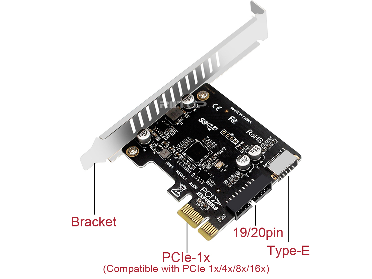 pcie to usb 3.0 20pin and type-e port adapter card