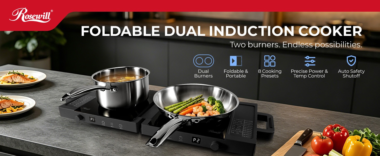 Rosewill RHAI-25002BK Foldable Dual Induction Cooktop Burner