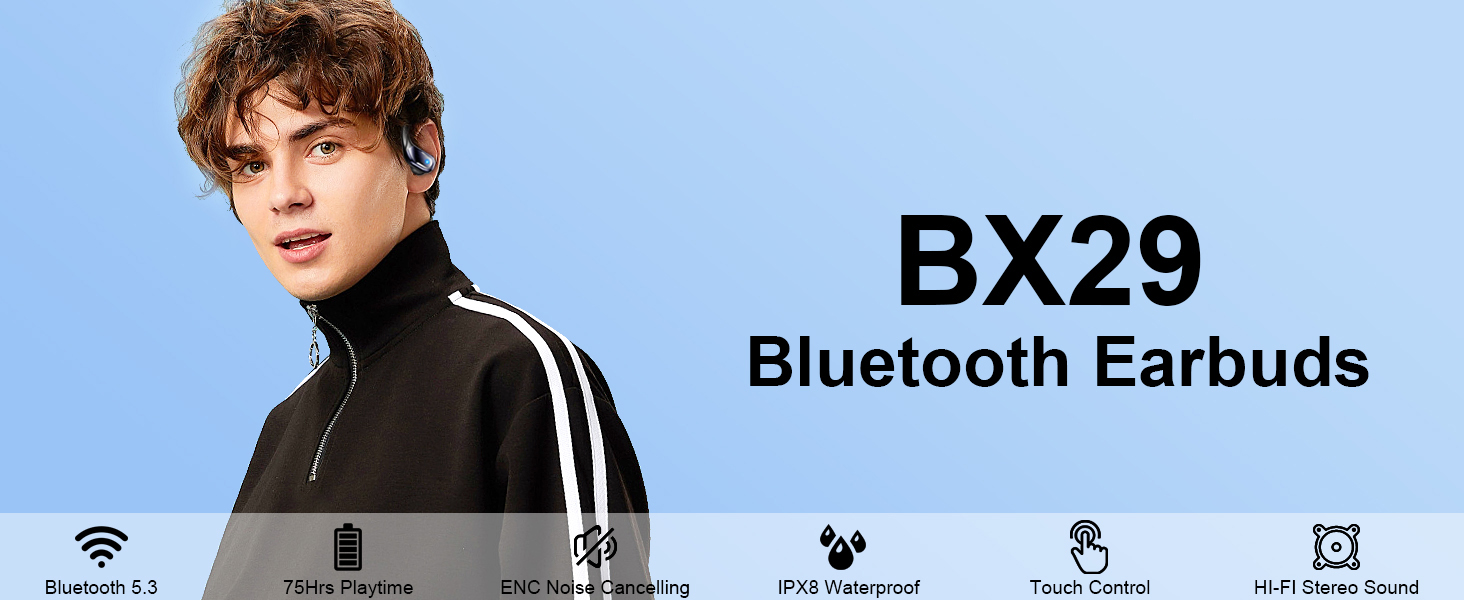 Wireless Earbuds, 75hrs Bluetooth 5.4 Headphone Sport, 2025 Bluetooth Earbuds Deep Bass Over Ear Bud