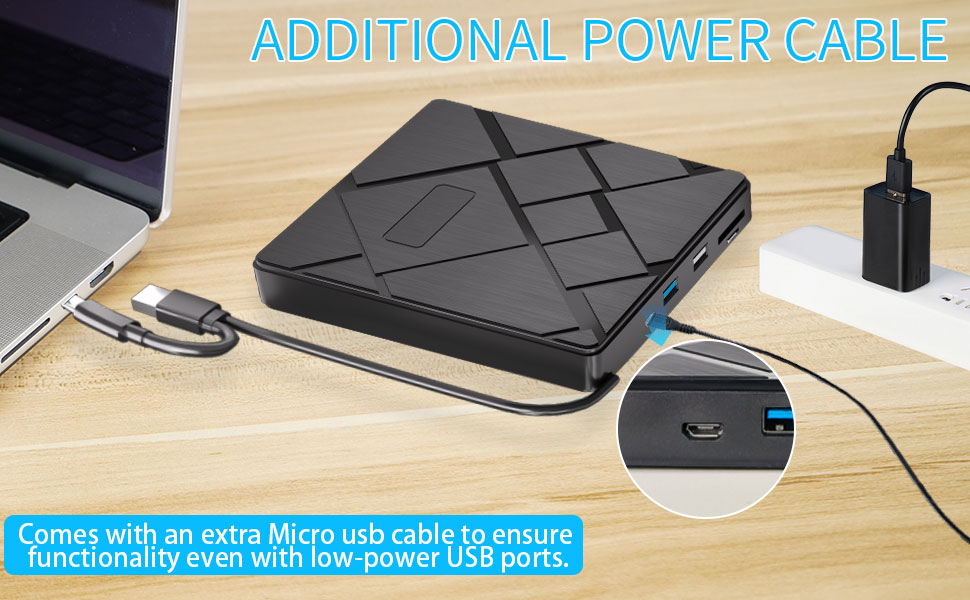 Comes with an extra Micro usb cable to ensure functionality even with low-power USB ports.