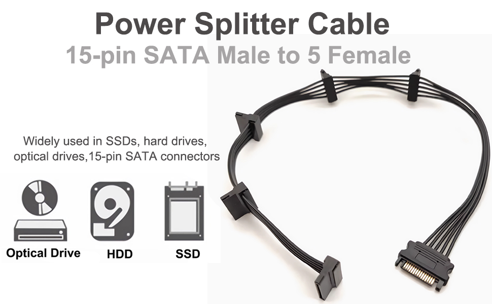 20in 5x SATA Power Splitter Adapter Cable