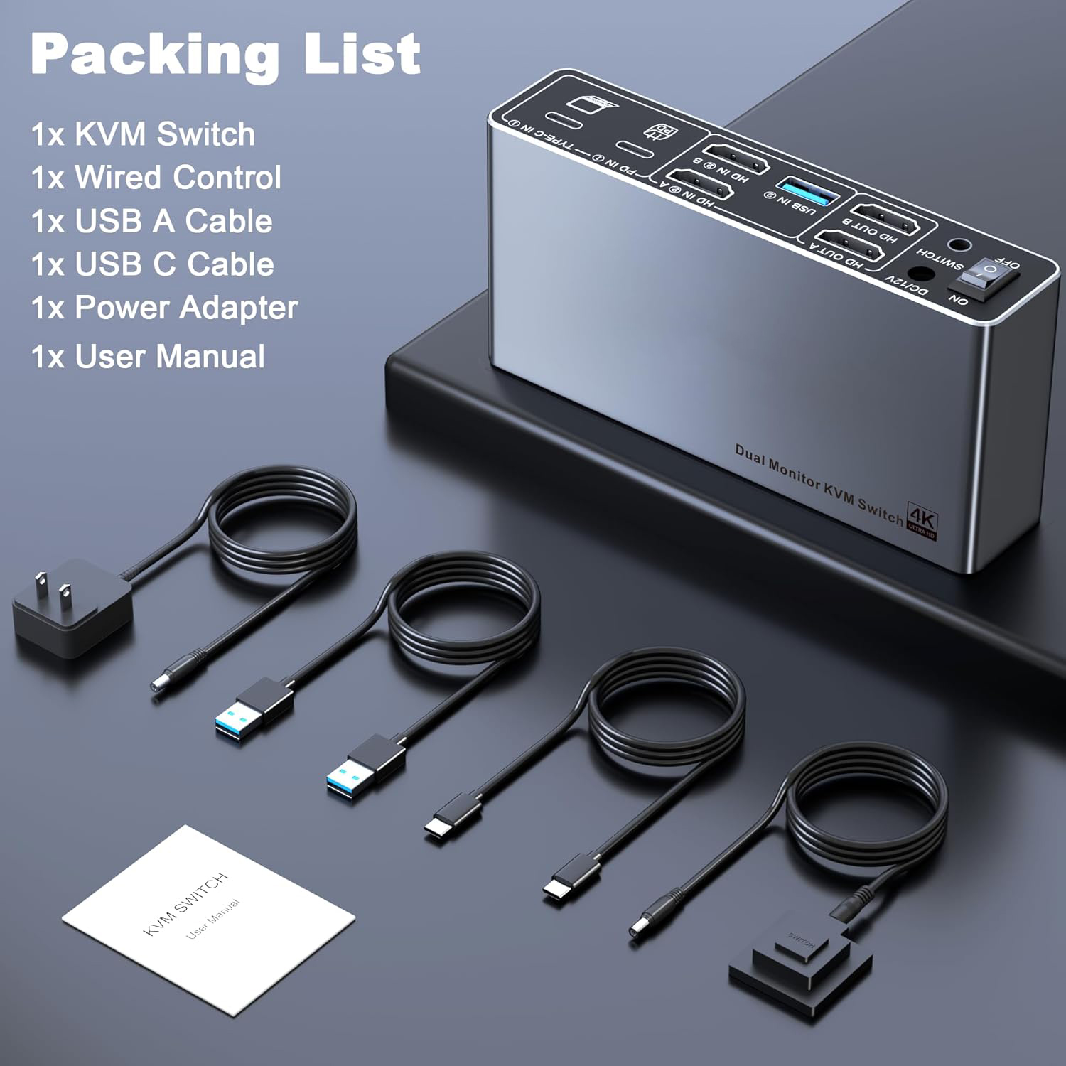 USB C HDMI KVM Switch 2 Monitors 1 Desktop and 1 Laptop 4K@60Hz, Dual Monitor KVM Switch