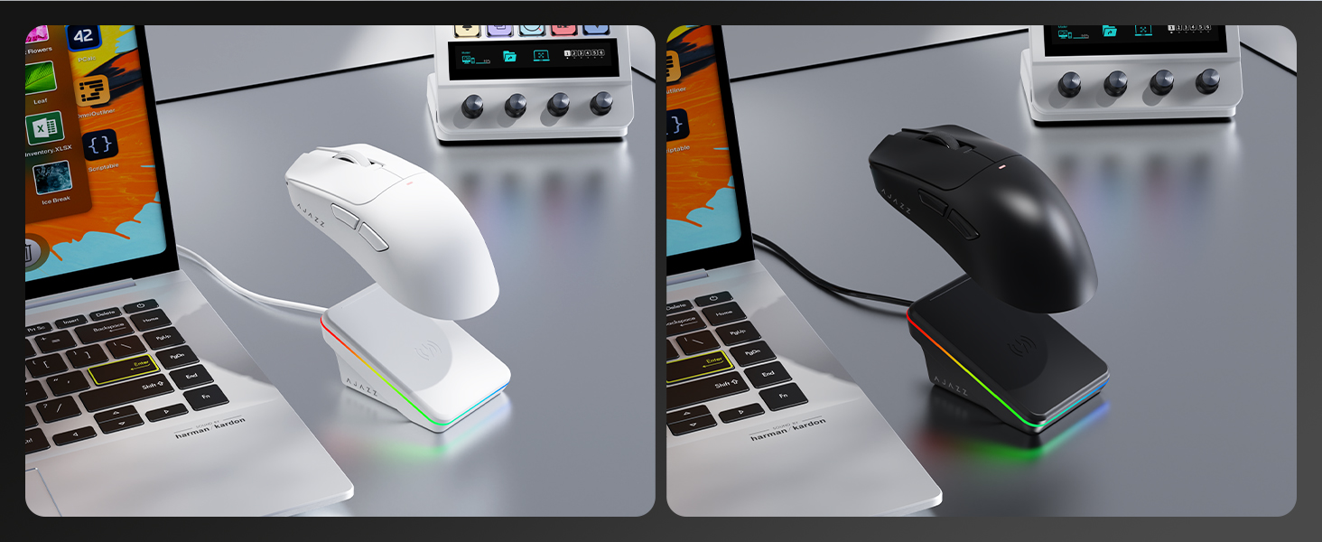 AJ200P Wireless Gaming Mouse, Tri-Mode Bluetooth/2.4G/Wired PC Mouse with Magnetic Charging Dock