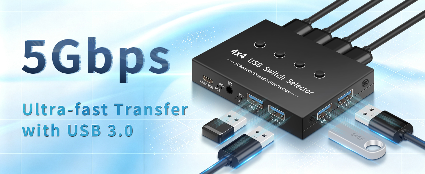 5Gbps fast data transmission  4 port usb switch theoretically supports USB3.0 up to 5Gbps rate, sup