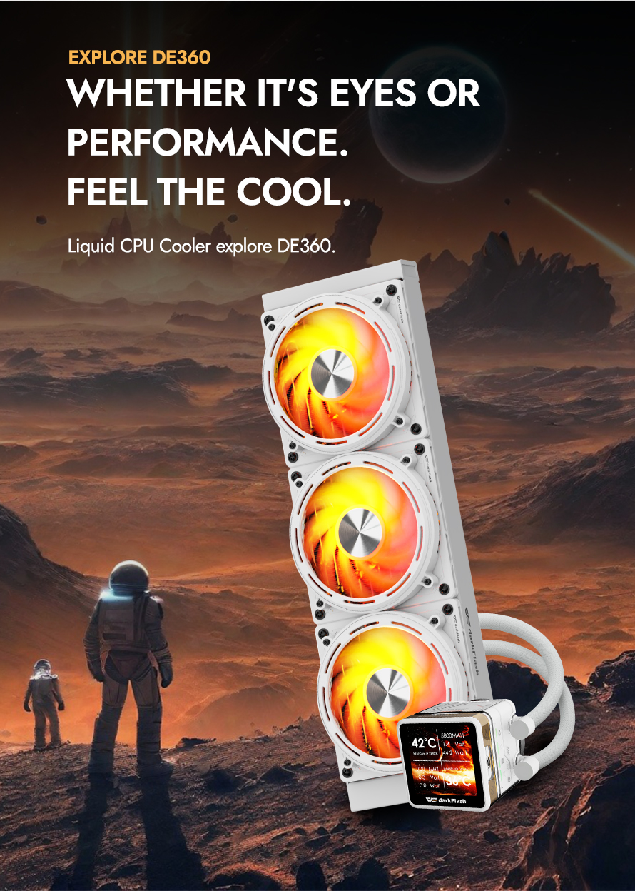 darkFlash DE360 360mm AIO Liquid CPU Cooler 2.88" IPS Display 5V ARGB Lighting Copper Water
