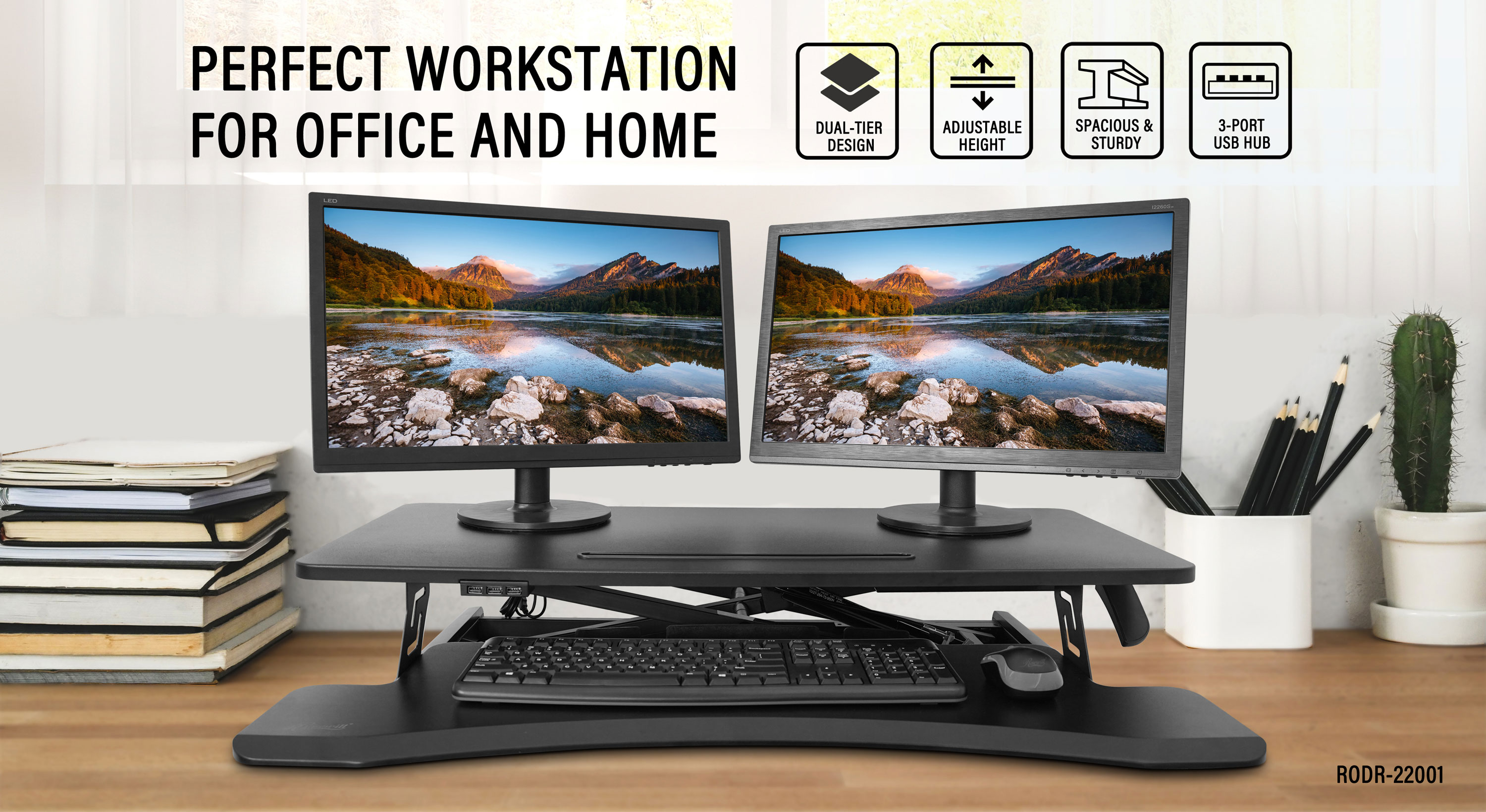 sit to stand, height, adjustable, home, office, workstation, dual-tier, keyboard, desk converter