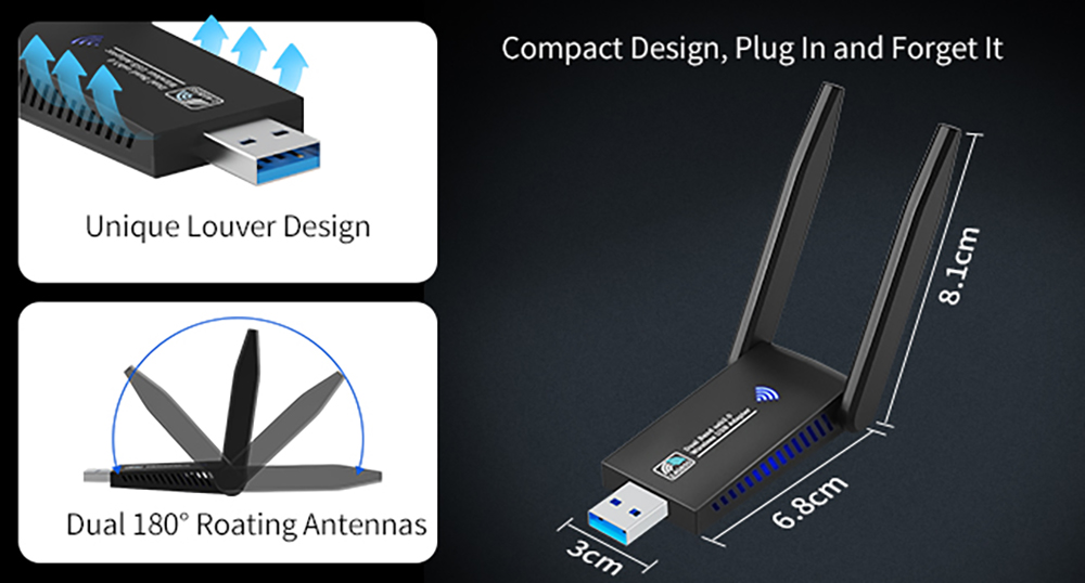 AUTYUE USB WiFi Adapter for PC Laptop Desktop, AC1300M 2.4GHz/5.0GHz Band USB 3.0 WiFi Wireless Adap