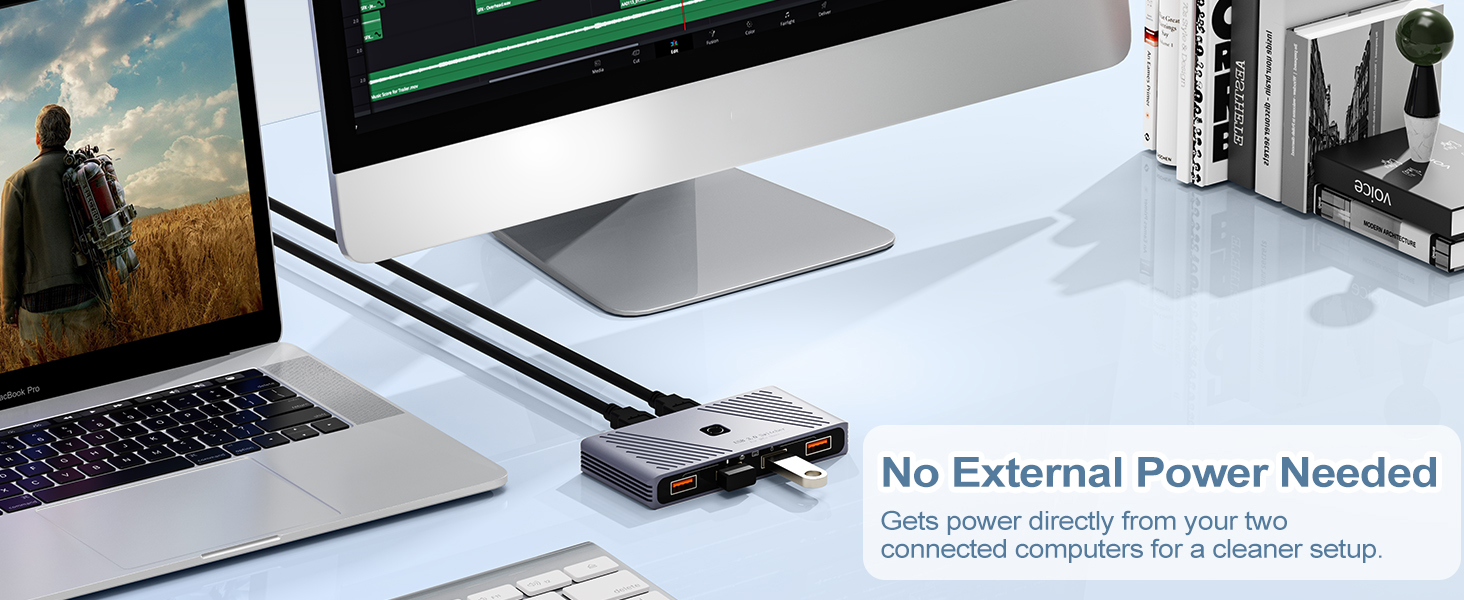 USB 3.0 Switch, 2 Computers Sharing 4 USB Devices, One-Button Switcher for Keyboard Mouse Printer Sc