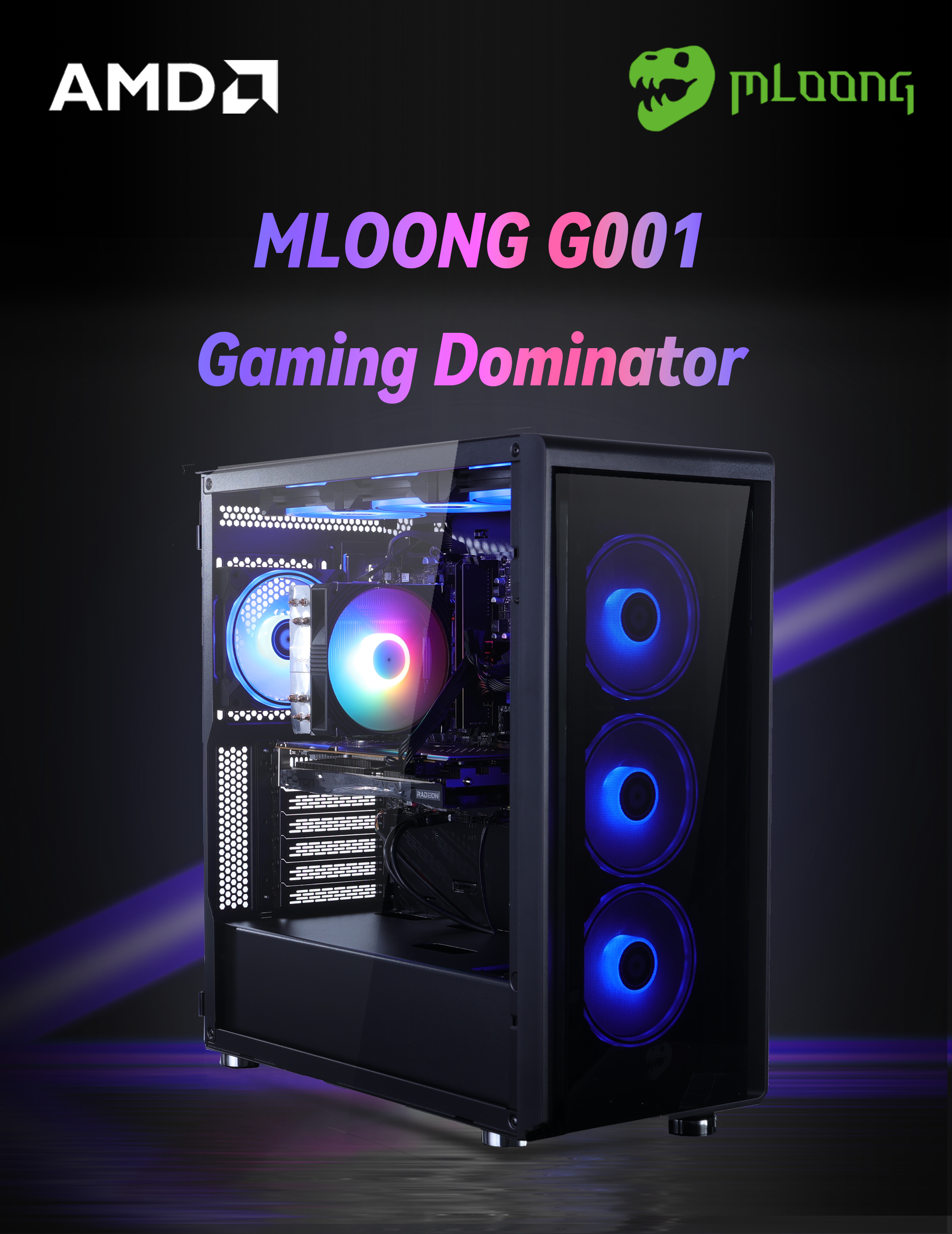 Mloong Gaming PC Desktop AMD Ryzen 5 5500 (Up to 4.2 GHz) CPU, AMD Radeon  RX 6600 8GB, 1TB NVME SSD, 16GB DDR4 RAM 3200MHz, 600W PSU,7ARGB 