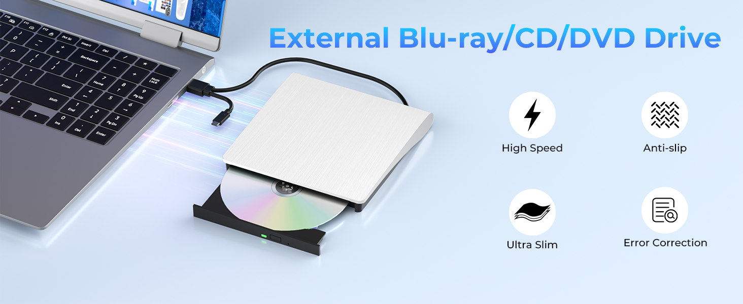 External Blu Ray Drive, Support 50G Disc Read/Write Bluray Drive, Portable 3D Blu Ray Burner