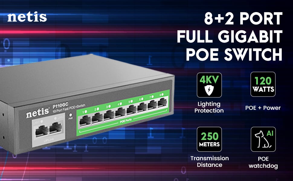 Netis P110GC 8GE Gigabit PoE Switch & 2GE Uplink