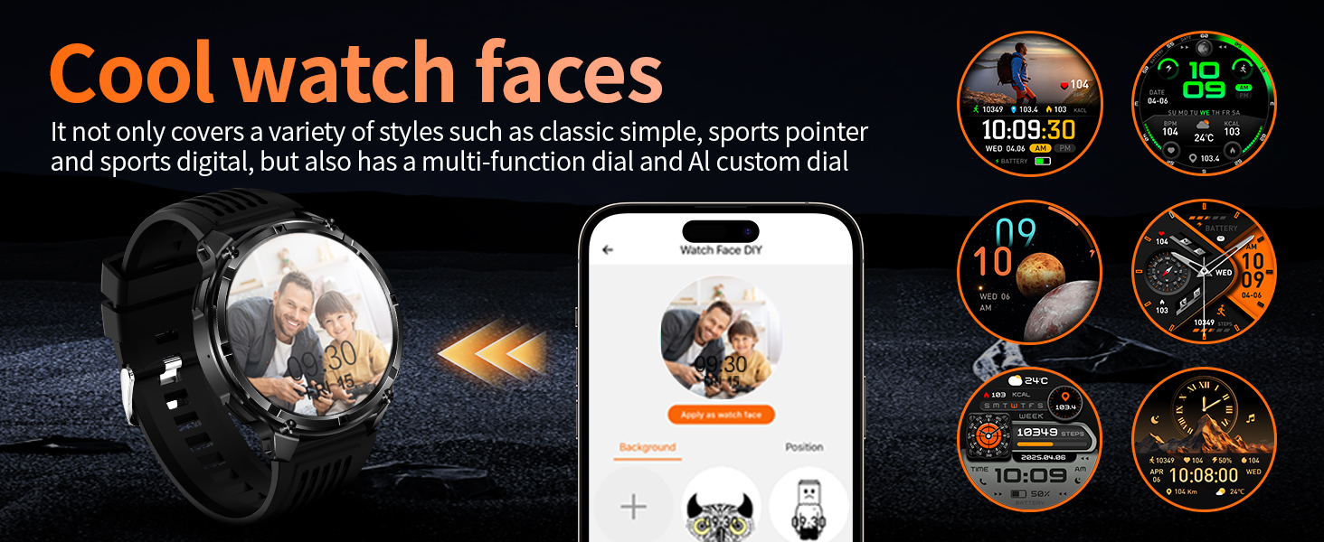 Mens Smart Watch for iPhone & Android Phones, Military Sport Smart Watches