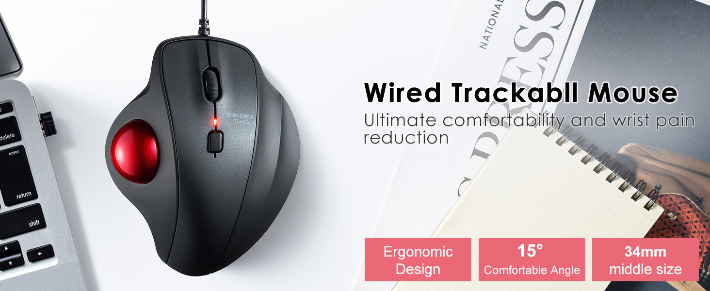 Wired Ergonomic Trackball Mouse