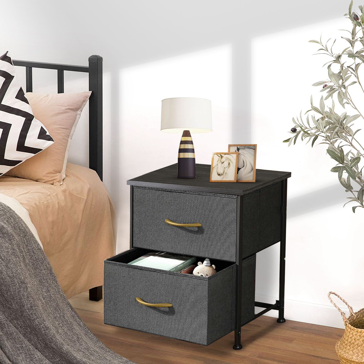 GTRACING 2-Drawer Dressers for Bedroom, Chest of Drawers with Fabric Bins, Modern Storage Organizer,