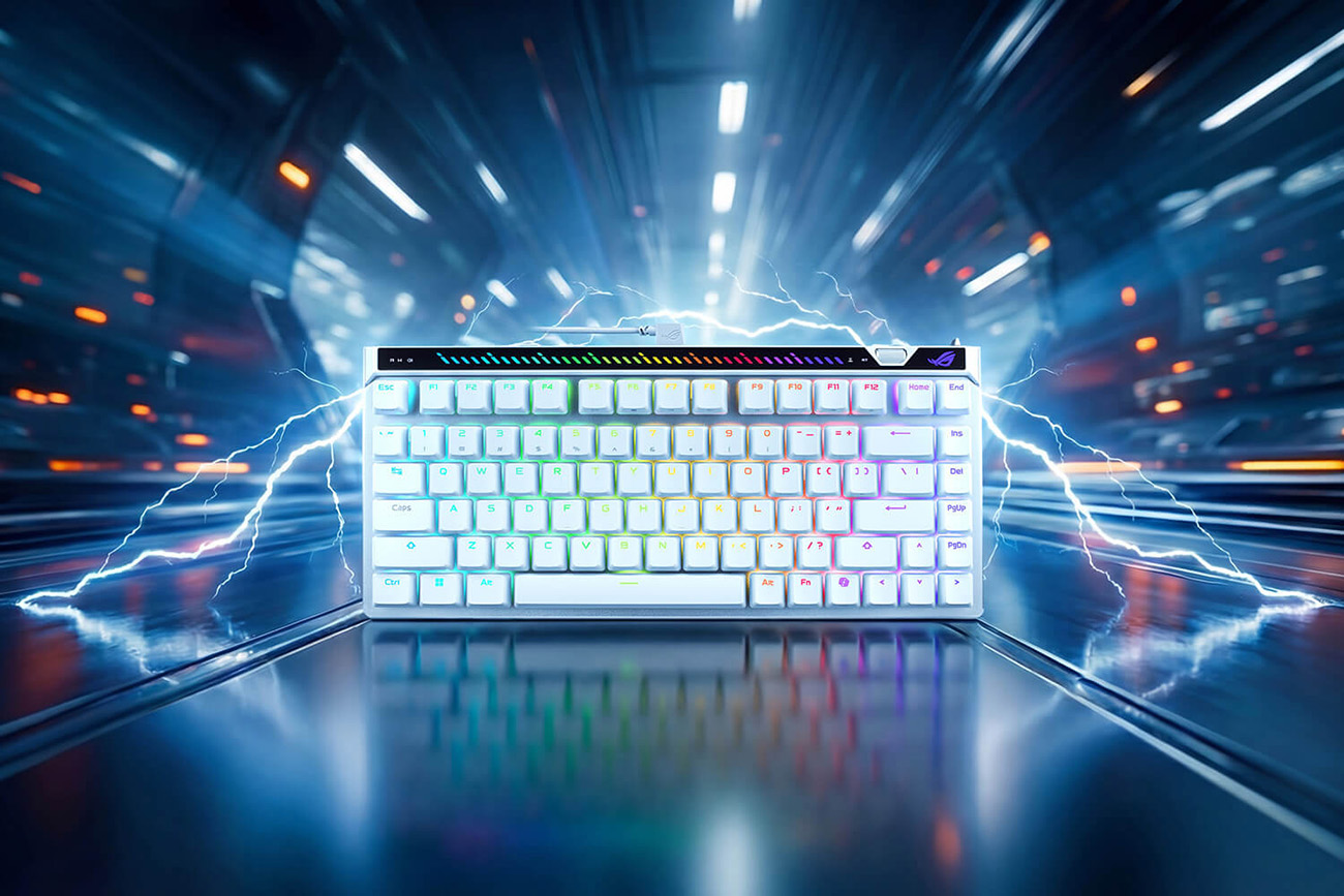 White ROG Falchion Ace 75 HE in a stunning visual showcasing speed