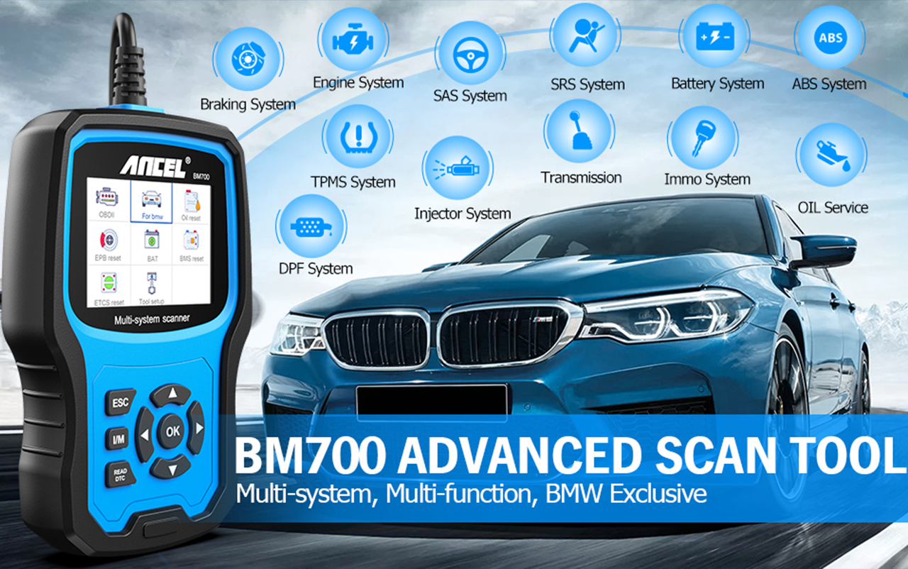 ANCEL BM700 Full Diagnostic Scan Tool Fit for BMW with Case, All Systems  OBD2 Scanner Car Battery Registration Code Reader with ABS CBS Oil EPB SAS