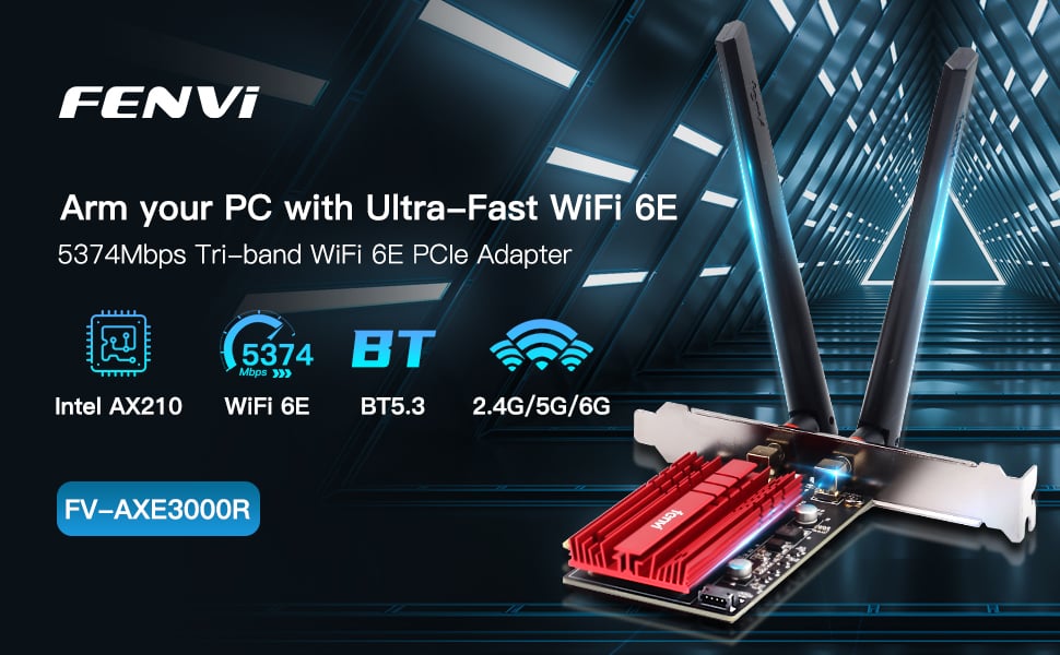 Fenvi Wi-fi 6e Intel Ax210 3000mbps Pcie Réseau sans fil Wi-fi