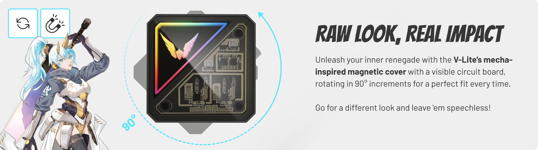 90° rotatable pump cover with A-RGB lightning