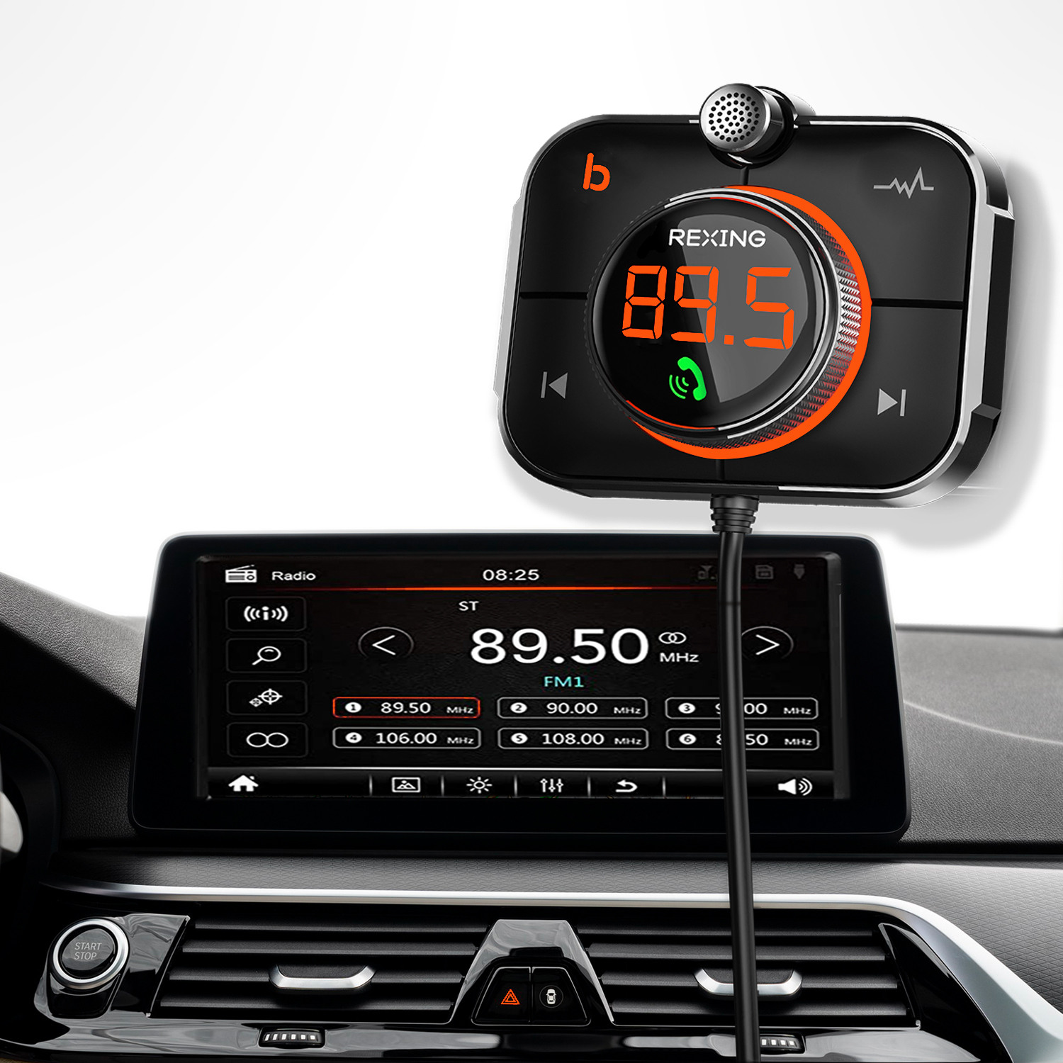 Rexing FMT2 FM Transmitter Car Charger w/Bluetooth 5.0, MicroSD Port