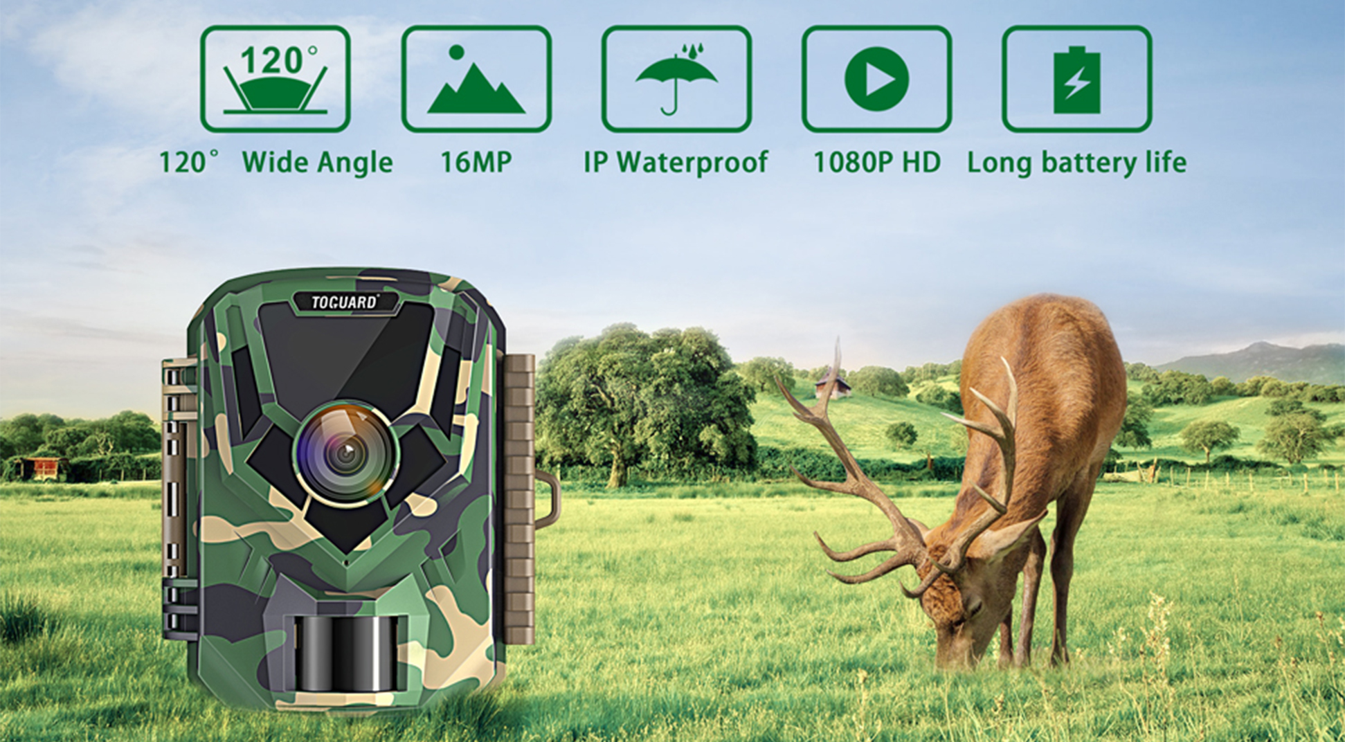 TOGUARD Mini Trail Camera 1080P 16MP Wildlife Hunting Deer Cam 120° Night Vision