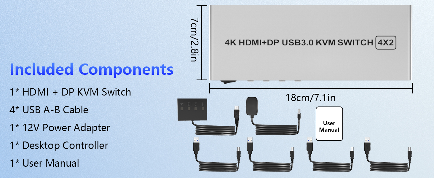 4K@60Hz HDMI DisplayPort KVM Switch with USB 3.0 Hub & Audio Support
