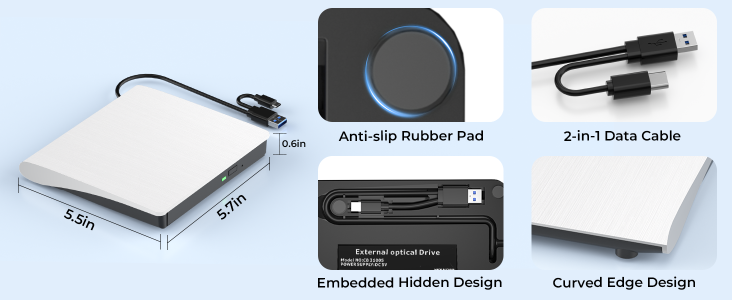 External Blu Ray Drive, Support 50G Disc Read/Write Bluray Drive, Portable 3D Blu Ray Burner