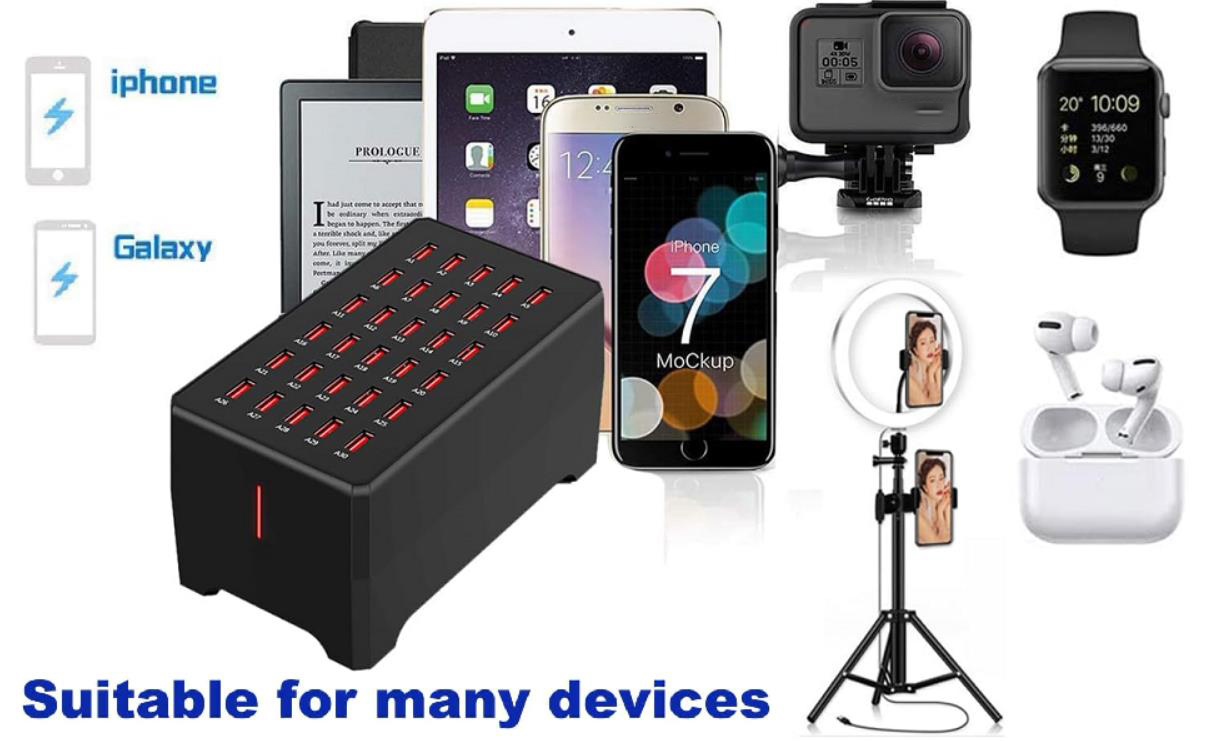 USB Charger Station, 30-Port USB 150W/30A Multiple USB Charging Station