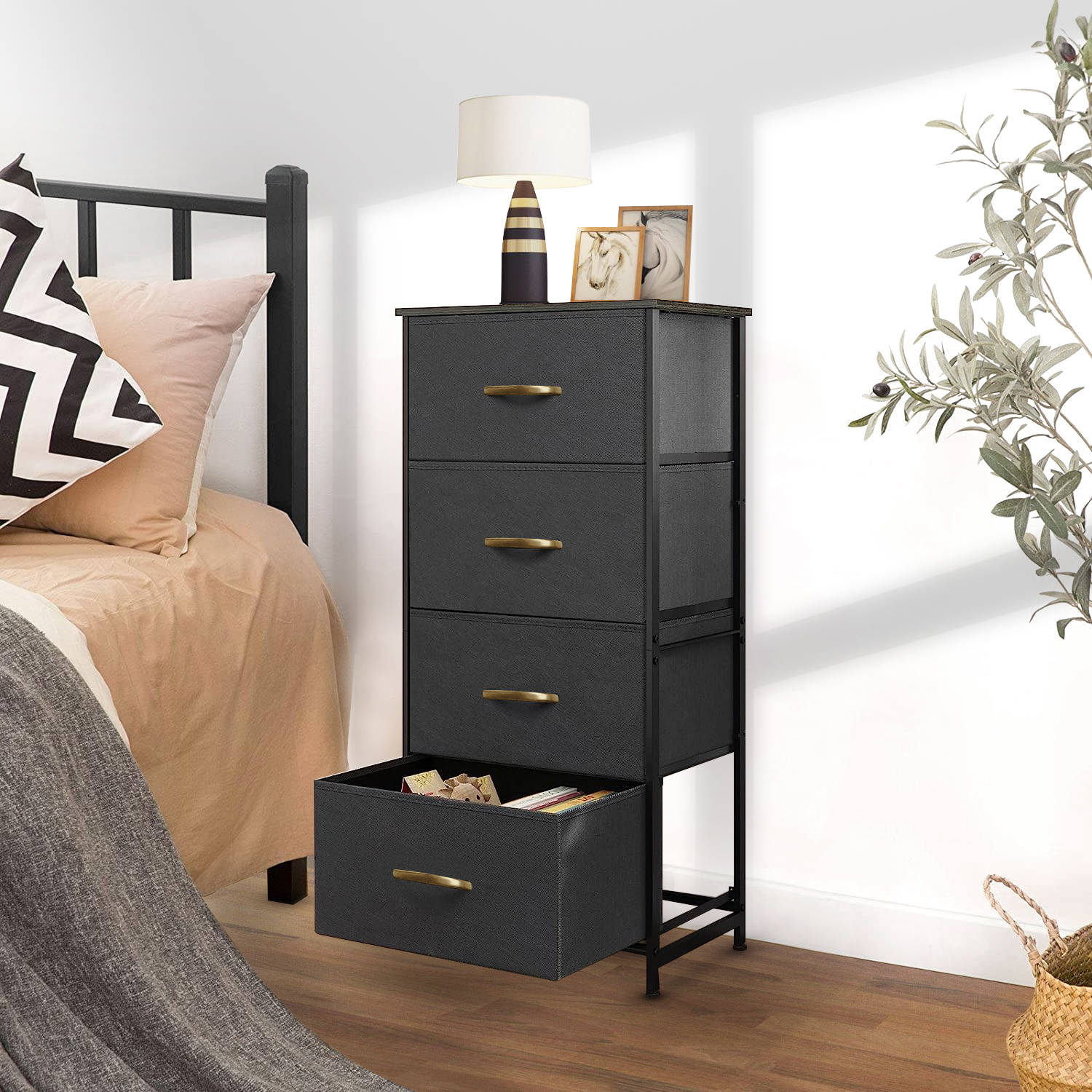 GTRACING 4-Drawer Dressers for Bedroom, Chest of Drawers with Fabric Bins, Modern Storage Organizer,