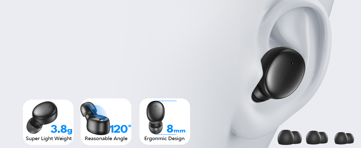 kurdene Wireless Earbuds Bluetooth 5.3 Light Weight in Ear Headphones