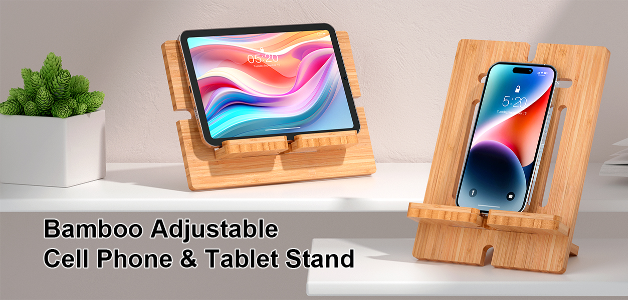 Adjustable Bamboo Phone & Tablet Stand