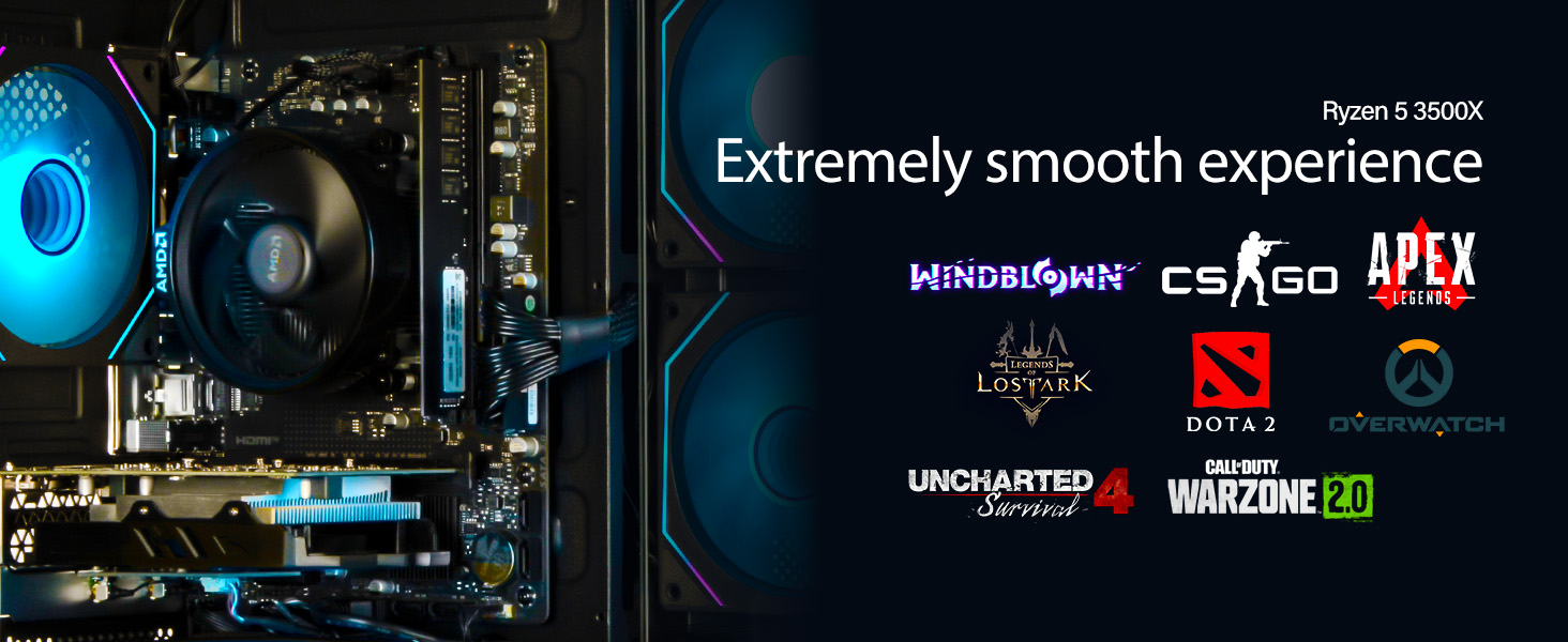 LXZ Gaming PC Desktop, AMD Ryzen 5 3500X 6-core 6 thread(up to 4.1