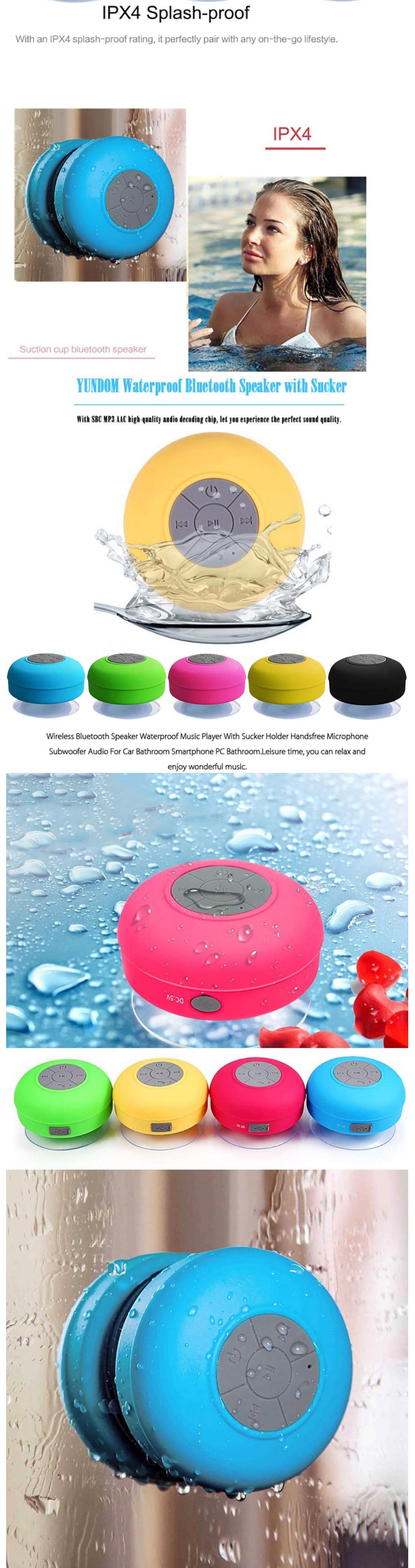 Portable Subwoofer Waterproof Shower Wireless Bluetooth Speaker Car  Handsfree Receive Call Music Suction Phone Mic Fo…